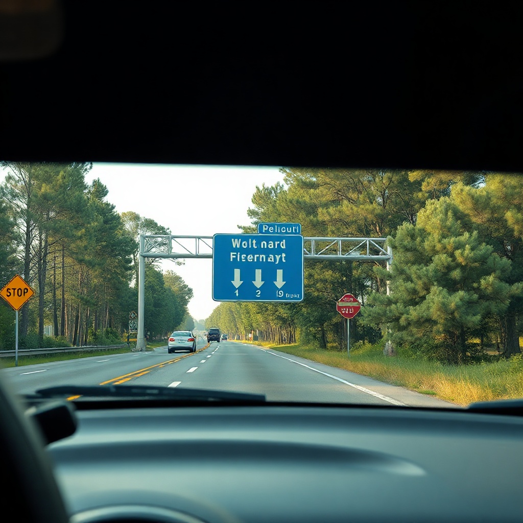 photorealistic daytime driving scene