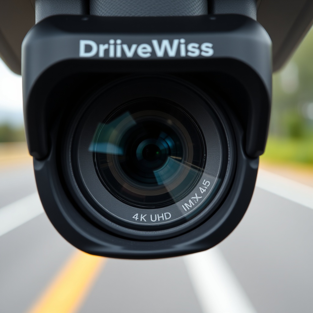 Clean photorealistic close-up of the DriveWise Gear Pro lens and front sensor