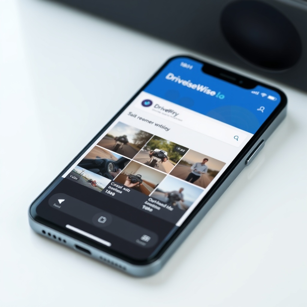 <a clean photorealistic photo of a smartphone screen showing the DriveWise Gear Pro app ga